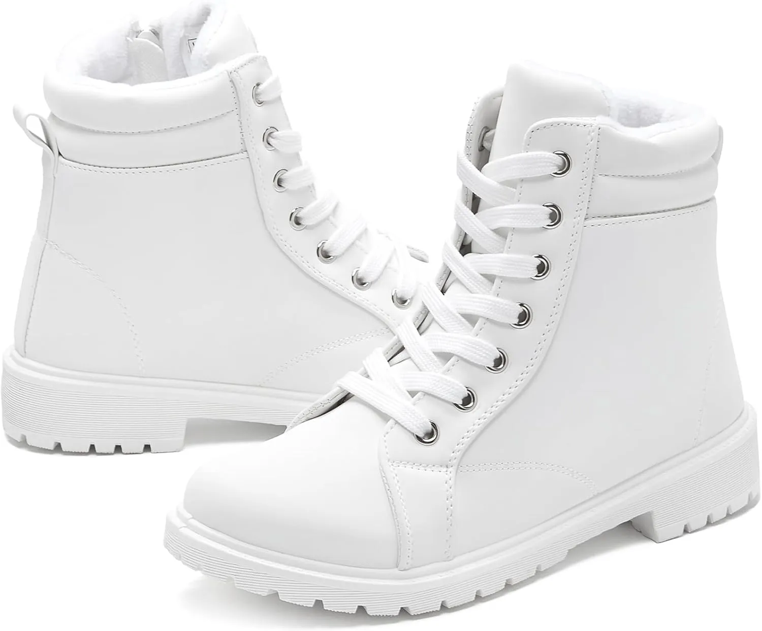 hash bubbie Women's Waterproof Ankle Boots Non Slip Combat Boots Black Fuzzy Winter Boots White Lace up Snow Boots for women Fall Boots with Zipper