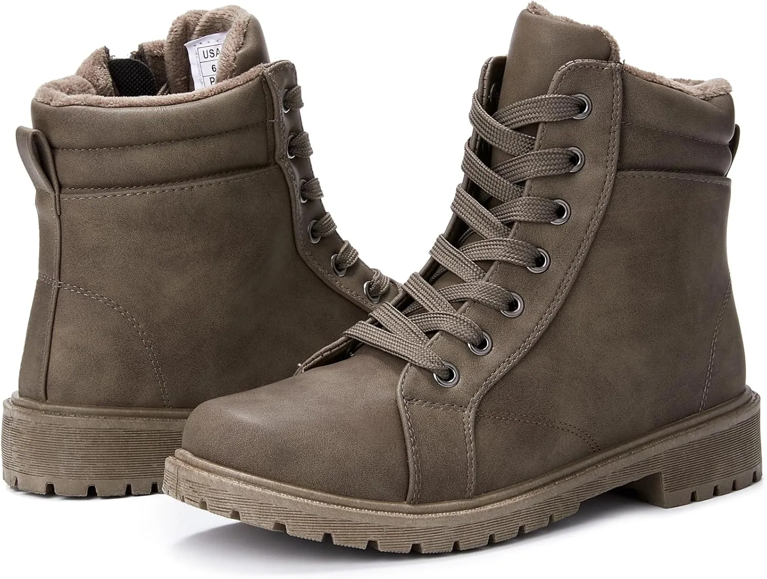 hash bubbie Women's Waterproof Ankle Boots Non Slip Combat Boots Black Fuzzy Winter Boots White Lace up Snow Boots for women Fall Boots with Zipper