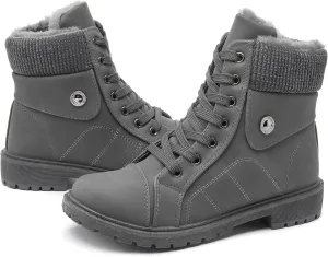 hash bubbie Women's Waterproof Ankle Boots Non Slip Combat Boots Black Fuzzy Winter Boots White Lace up Snow Boots for women Fall Boots with Zipper