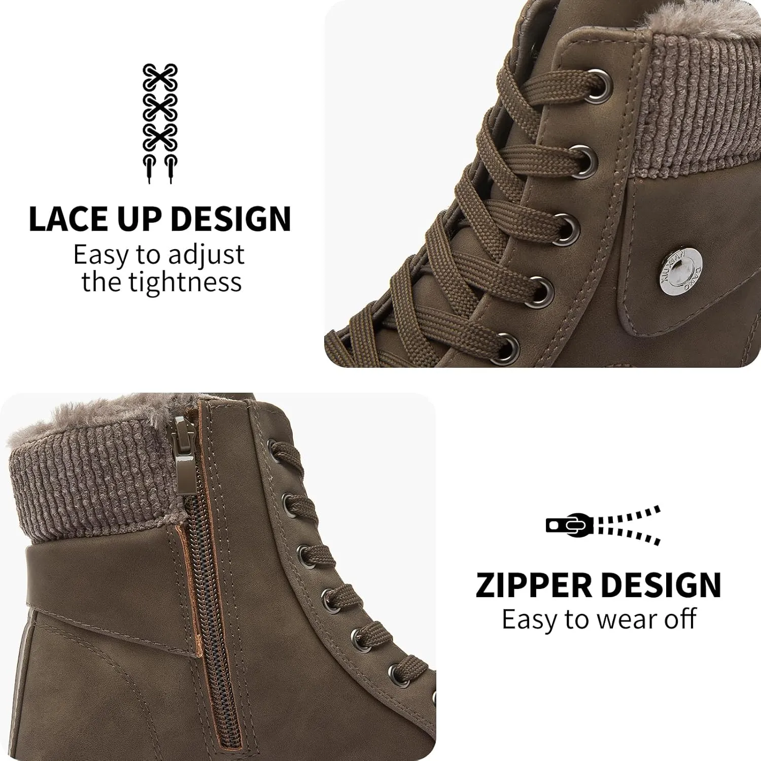 hash bubbie Women's Waterproof Ankle Boots Non Slip Combat Boots Black Fuzzy Winter Boots White Lace up Snow Boots for women Fall Boots with Zipper