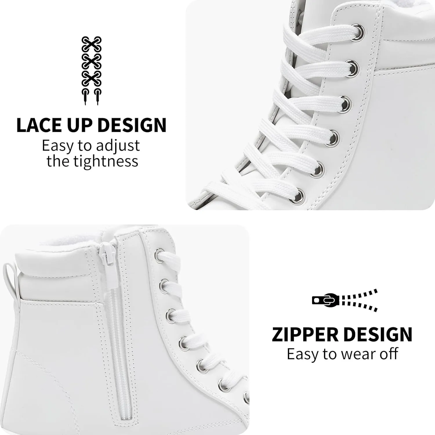 hash bubbie Women's Waterproof Ankle Boots Non Slip Combat Boots Black Fuzzy Winter Boots White Lace up Snow Boots for women Fall Boots with Zipper