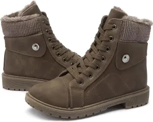 hash bubbie Women's Waterproof Ankle Boots Non Slip Combat Boots Black Fuzzy Winter Boots White Lace up Snow Boots for women Fall Boots with Zipper