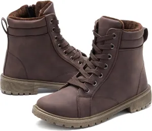 hash bubbie Women's Waterproof Ankle Boots Non Slip Combat Boots Black Fuzzy Winter Boots White Lace up Snow Boots for women Fall Boots with Zipper