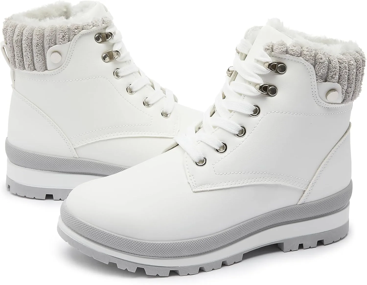 hash bubbie Women's White Combat Boots Black Platform Boots Non Slip Waterproof Ankle Boots Fall Winter Hiking Boots Fuzzy Snow Boots for women with Zipper