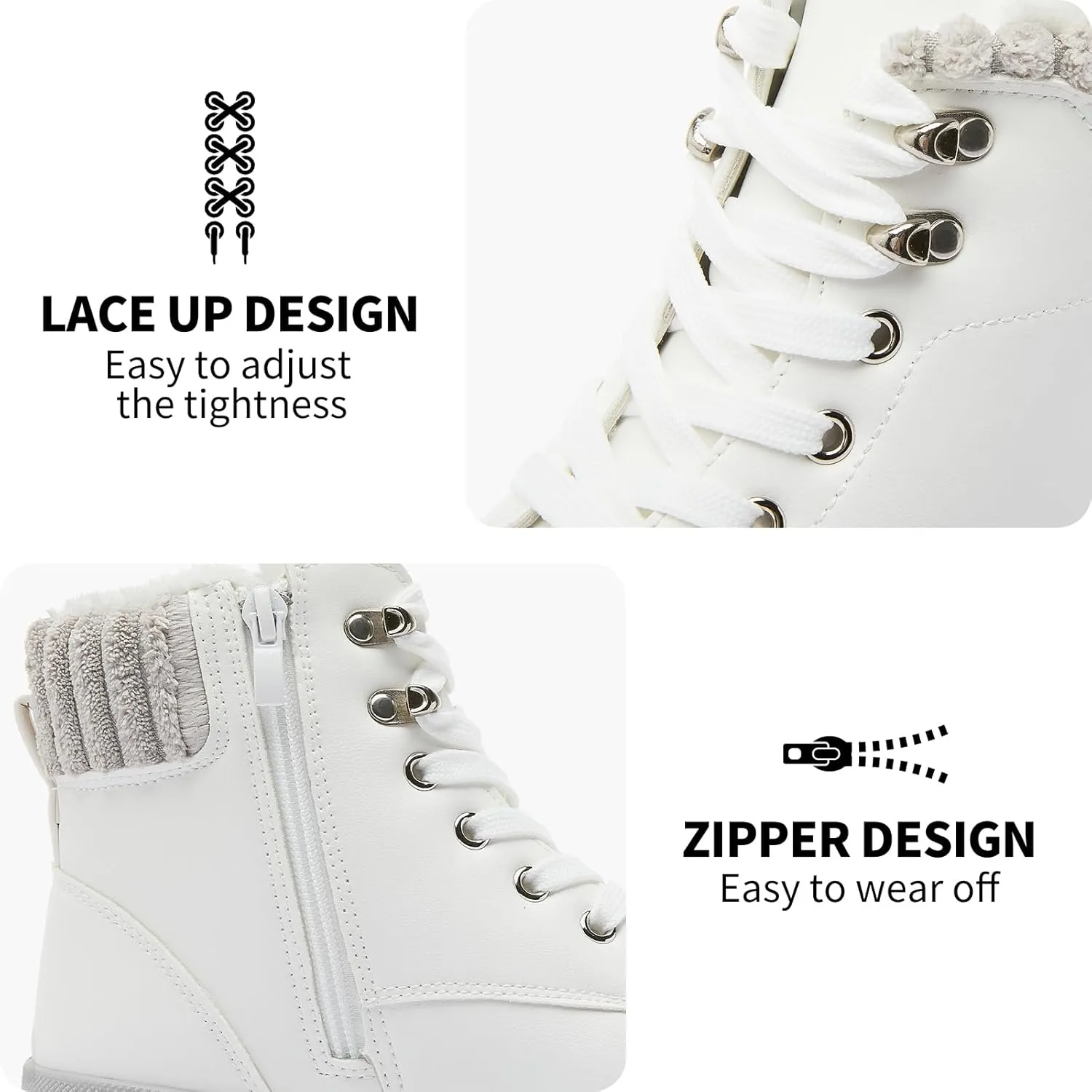 hash bubbie Women's White Combat Boots Black Platform Boots Non Slip Waterproof Ankle Boots Fall Winter Hiking Boots Fuzzy Snow Boots for women with Zipper