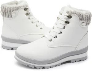 hash bubbie Women's White Combat Boots Black Platform Boots Non Slip Waterproof Ankle Boots Fall Winter Hiking Boots Fuzzy Snow Boots for women with Zipper