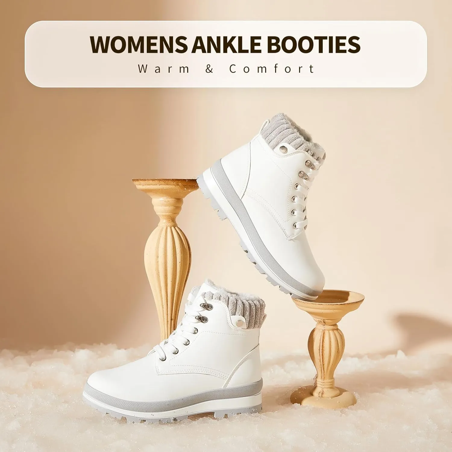 hash bubbie Women's White Combat Boots Black Platform Boots Non Slip Waterproof Ankle Boots Fall Winter Hiking Boots Fuzzy Snow Boots for women with Zipper