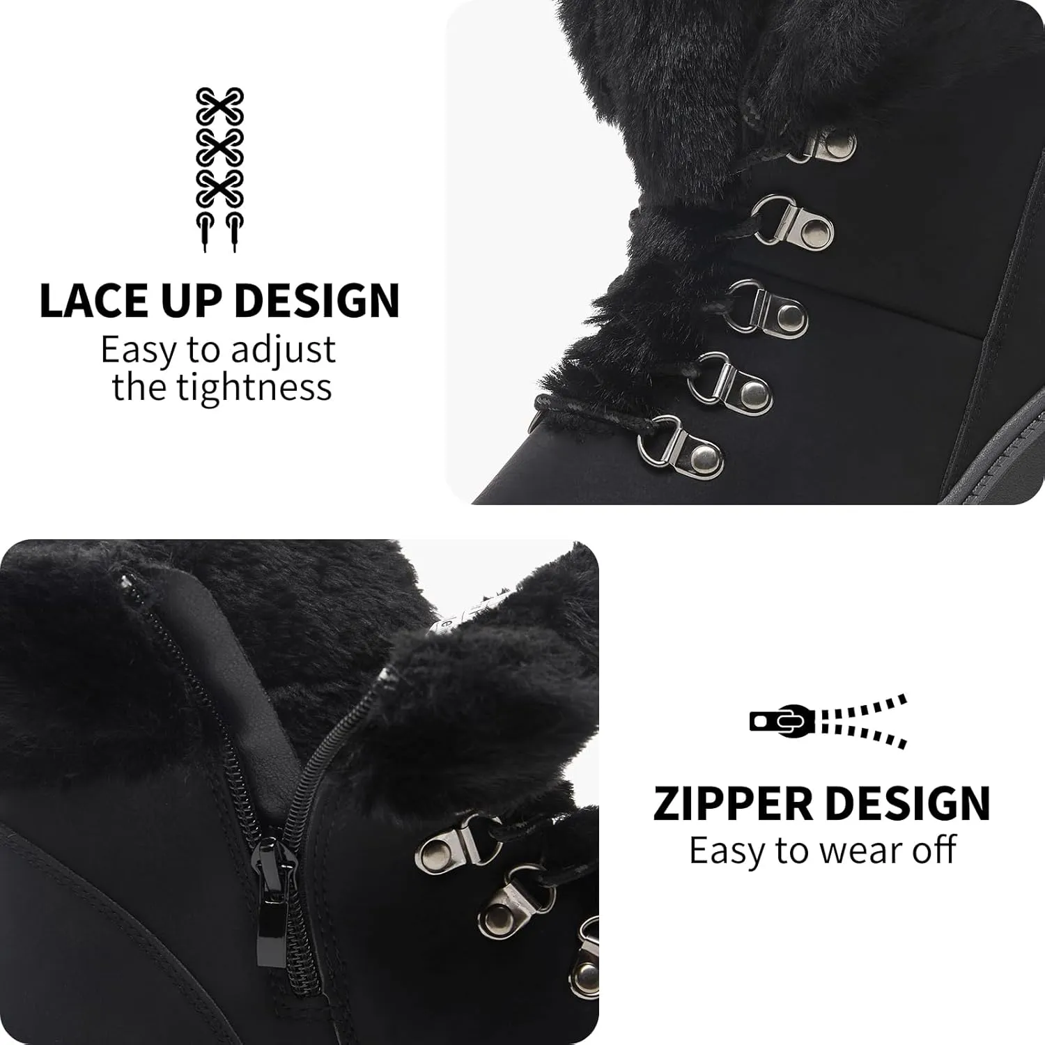 hash bubbie Women's Winter Boots Ankle Booties for Women Warm Fuzzy Boots Lace up PU Leather Snow Boots with Zipper