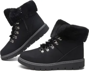 hash bubbie Women's Winter Boots Ankle Booties for Women Warm Fuzzy Boots Lace up PU Leather Snow Boots with Zipper
