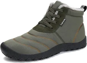 Helenbra Men's Winter Snow Boots,Hand Stitching Lace Up Outdoor Anti-Slip Waterproof Fur Lined Warm Sneakers Lightweight Flat Walking Shoe Casual Ankle Boots
