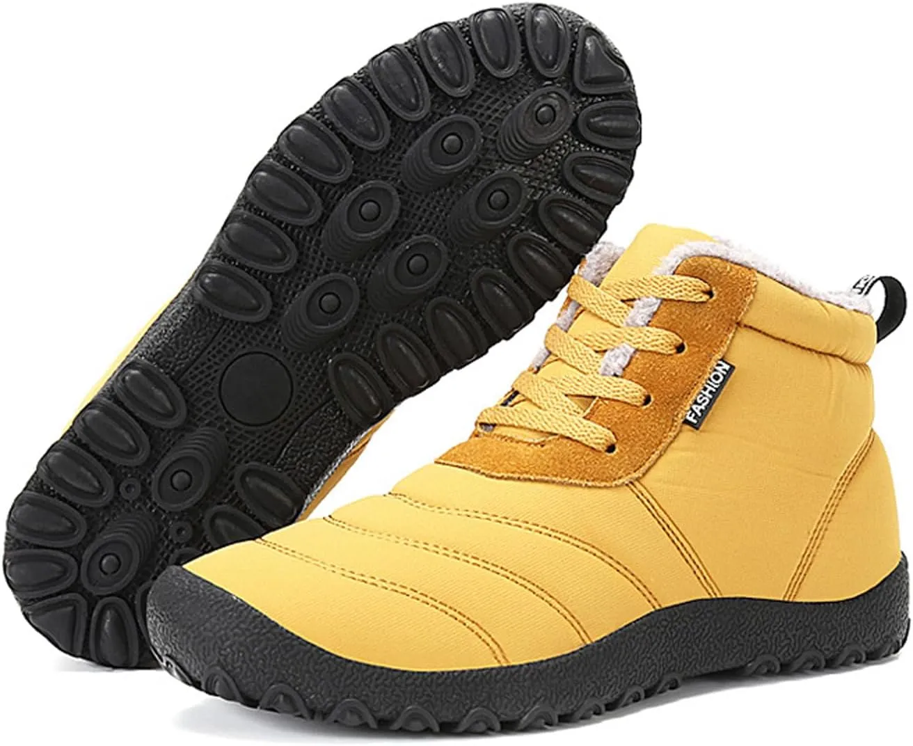 Helenbra Men's Winter Snow Boots,Hand Stitching Lace Up Outdoor Anti-Slip Waterproof Fur Lined Warm Sneakers Lightweight Flat Walking Shoe Casual Ankle Boots