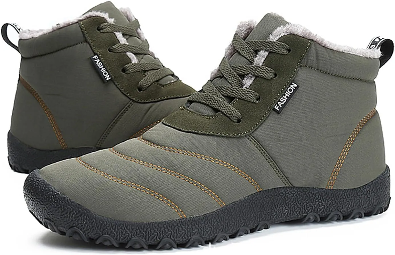 Helenbra Men's Winter Snow Boots,Hand Stitching Lace Up Outdoor Anti-Slip Waterproof Fur Lined Warm Sneakers Lightweight Flat Walking Shoe Casual Ankle Boots