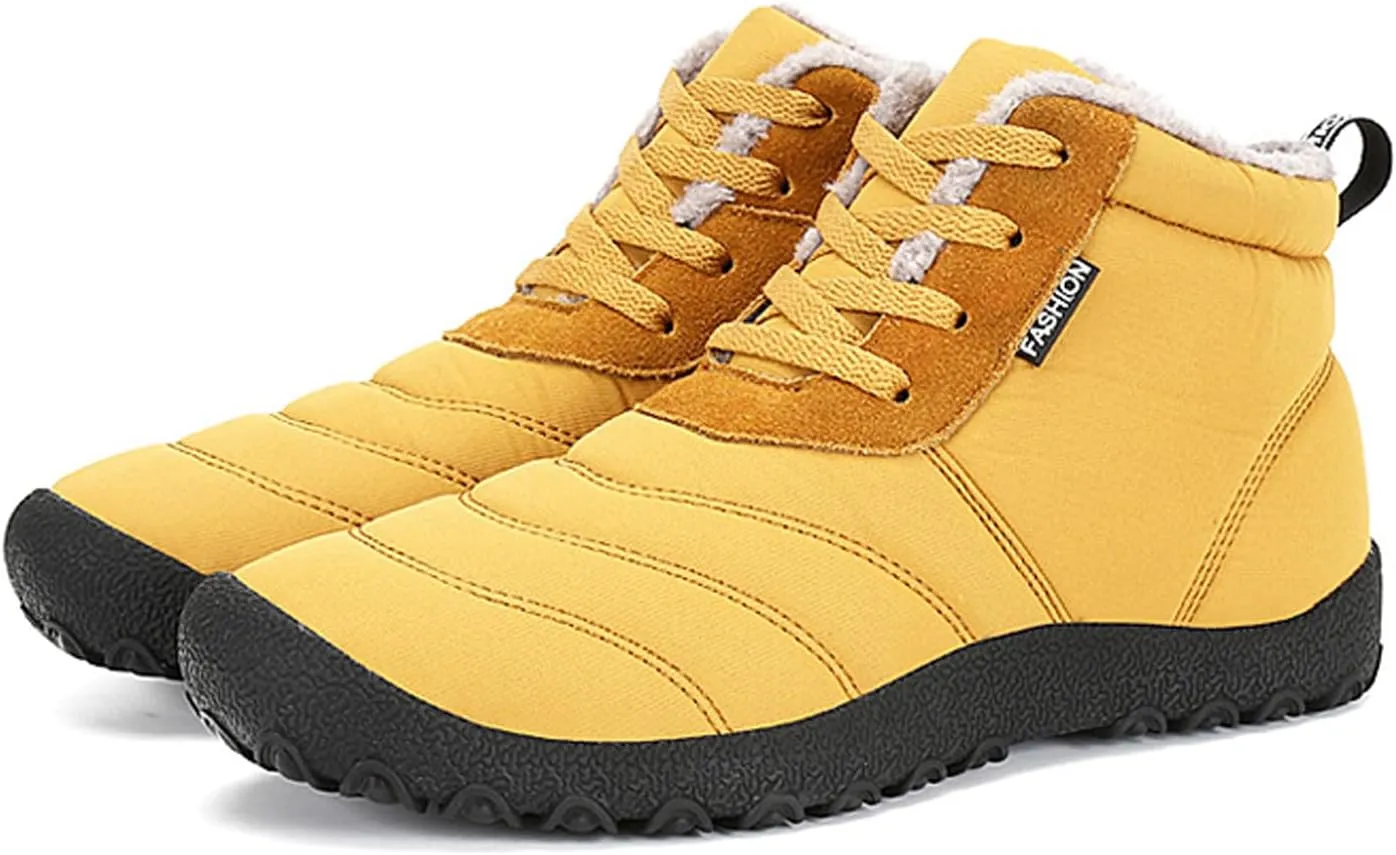 Helenbra Men's Winter Snow Boots,Hand Stitching Lace Up Outdoor Anti-Slip Waterproof Fur Lined Warm Sneakers Lightweight Flat Walking Shoe Casual Ankle Boots