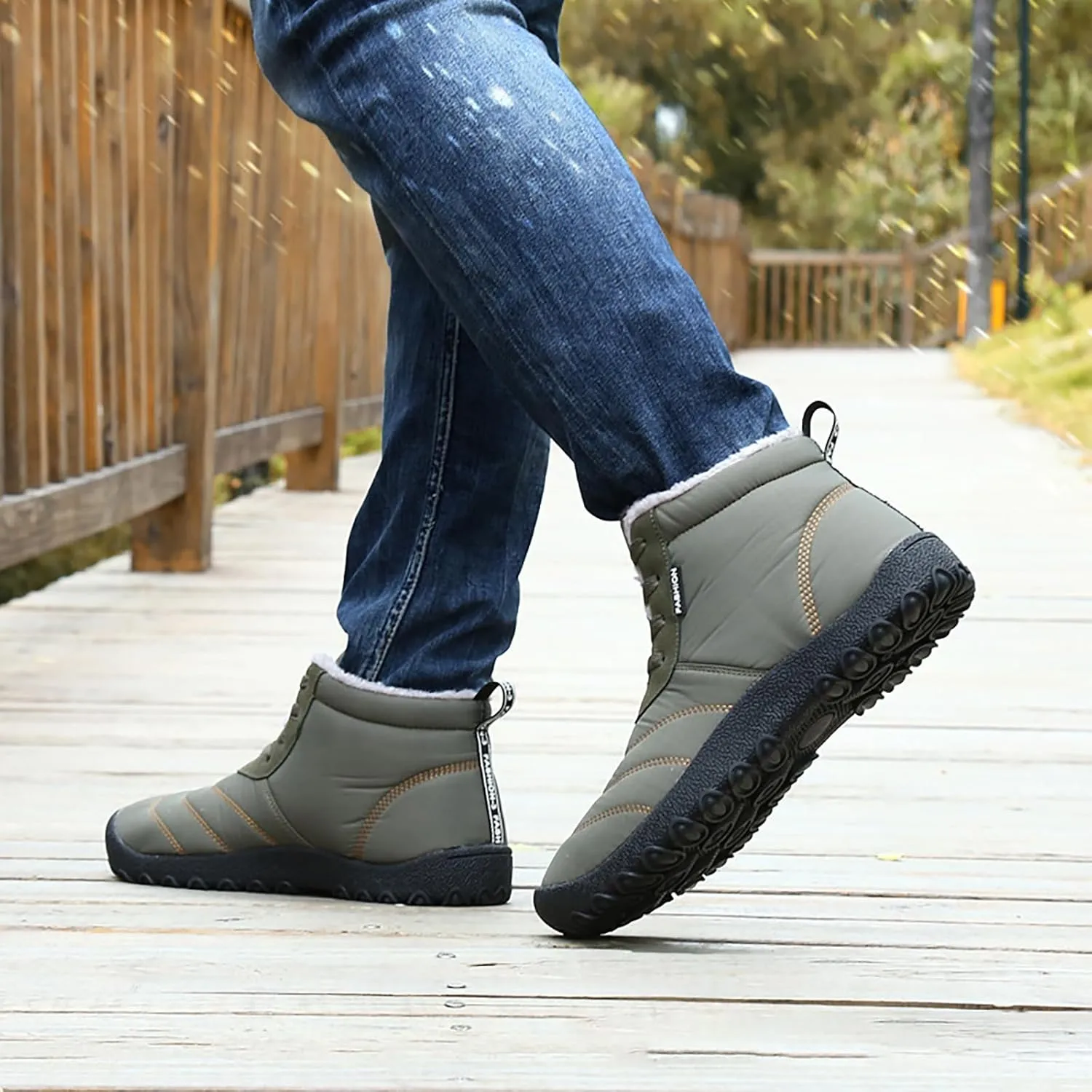 Helenbra Men's Winter Snow Boots,Hand Stitching Lace Up Outdoor Anti-Slip Waterproof Fur Lined Warm Sneakers Lightweight Flat Walking Shoe Casual Ankle Boots