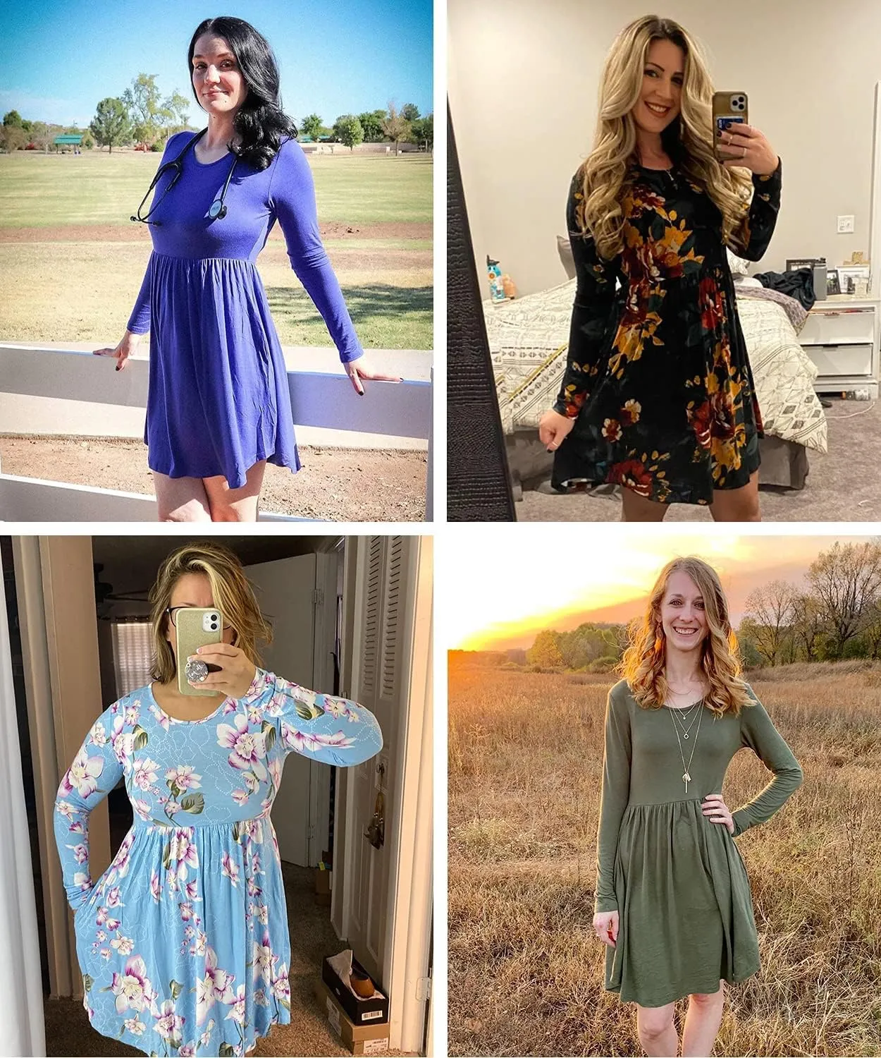 HiMONE Womens Long Sleeve Dresses Casual T Shirt Swing Dress with Pockets