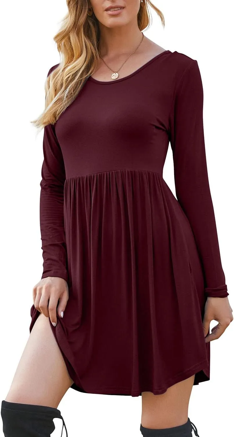 HiMONE Womens Long Sleeve Dresses Casual T Shirt Swing Dress with Pockets