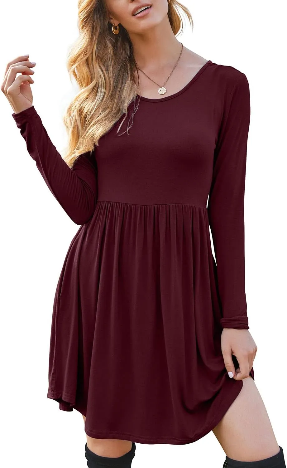 HiMONE Womens Long Sleeve Dresses Casual T Shirt Swing Dress with Pockets