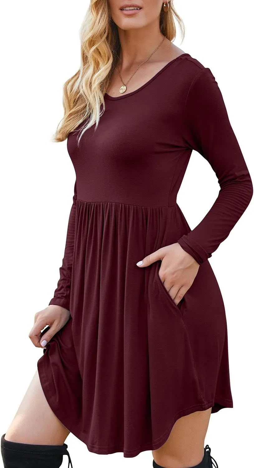 HiMONE Womens Long Sleeve Dresses Casual T Shirt Swing Dress with Pockets
