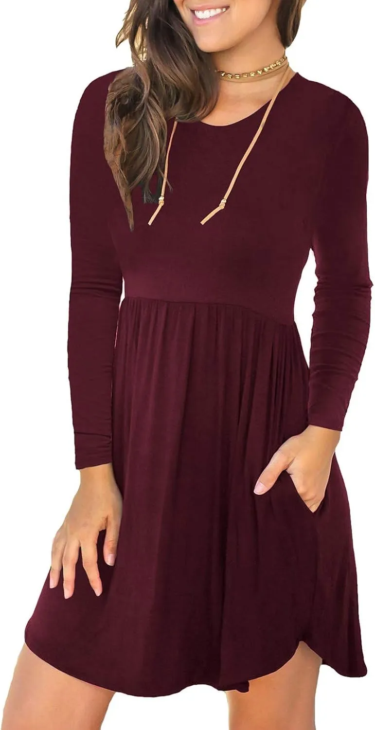 HiMONE Womens Long Sleeve Dresses Casual T Shirt Swing Dress with Pockets