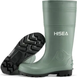 HISEA Men's Rain Boots Waterproof Rubber Boots with Steel Shank Seamless PVC Rainboots Outdoor Work Boots Durable Slip Resistant Fishing Gardening Knee Boot for Agriculture and Industrial Working