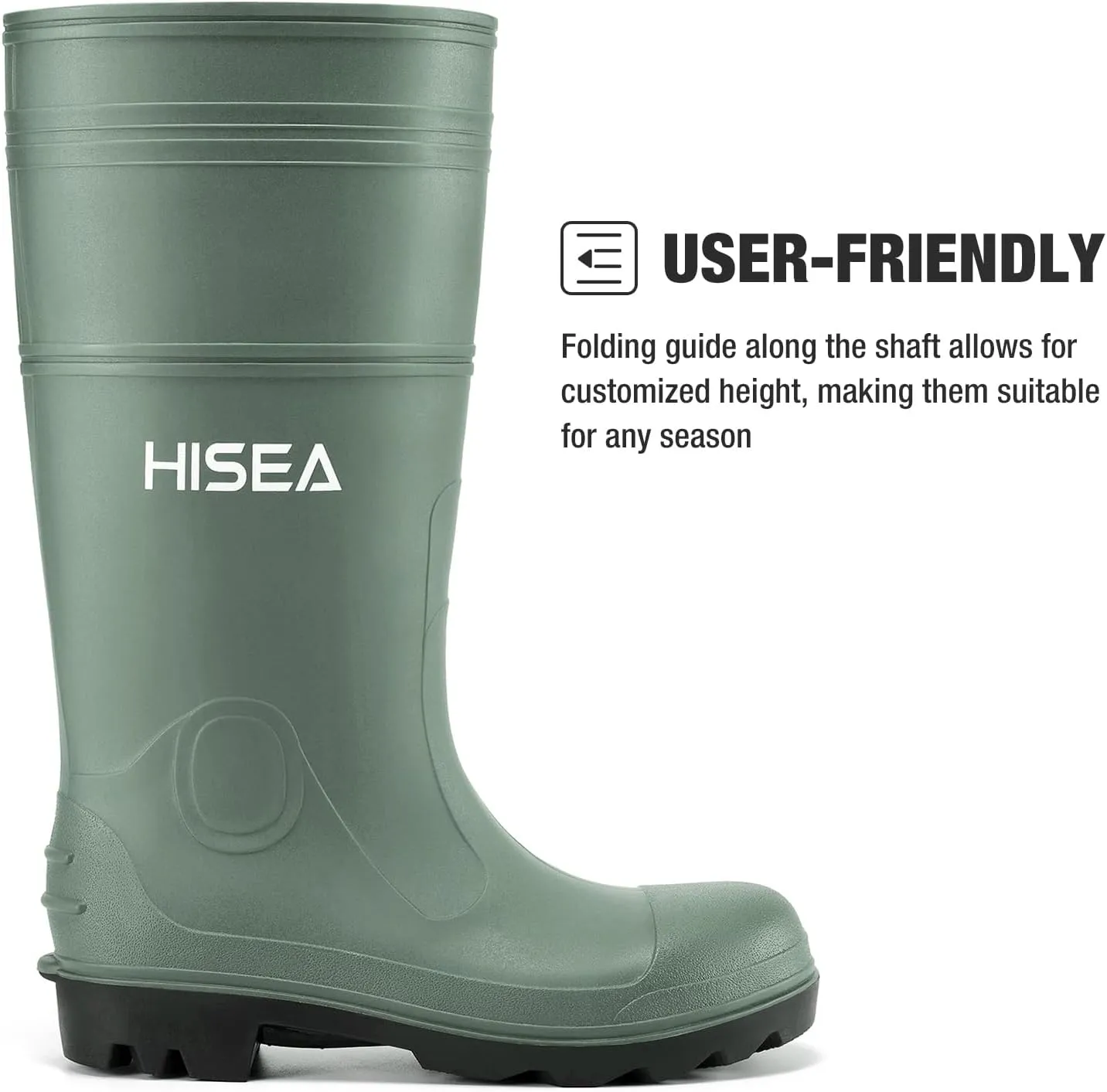 HISEA Men's Rain Boots Waterproof Rubber Boots with Steel Shank Seamless PVC Rainboots Outdoor Work Boots Durable Slip Resistant Fishing Gardening Knee Boot for Agriculture and Industrial Working