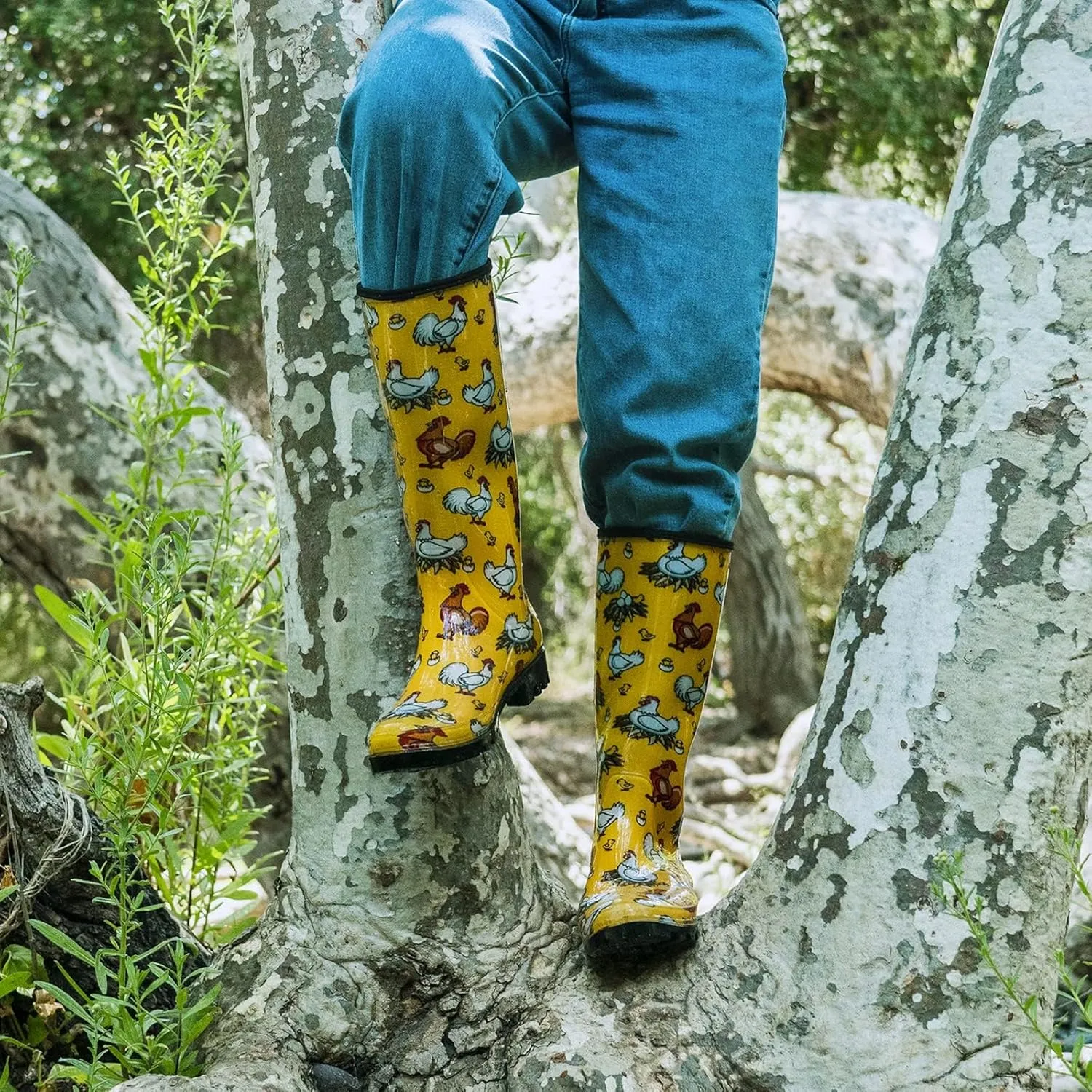 HISEA Women's Rain Boots Waterproof Garden Shoes Colorful Printed Knee High Rubber Boots Anti-Slipping Rainboots for Ladies with Comfort Insole Tall Wellington Rain Shoes