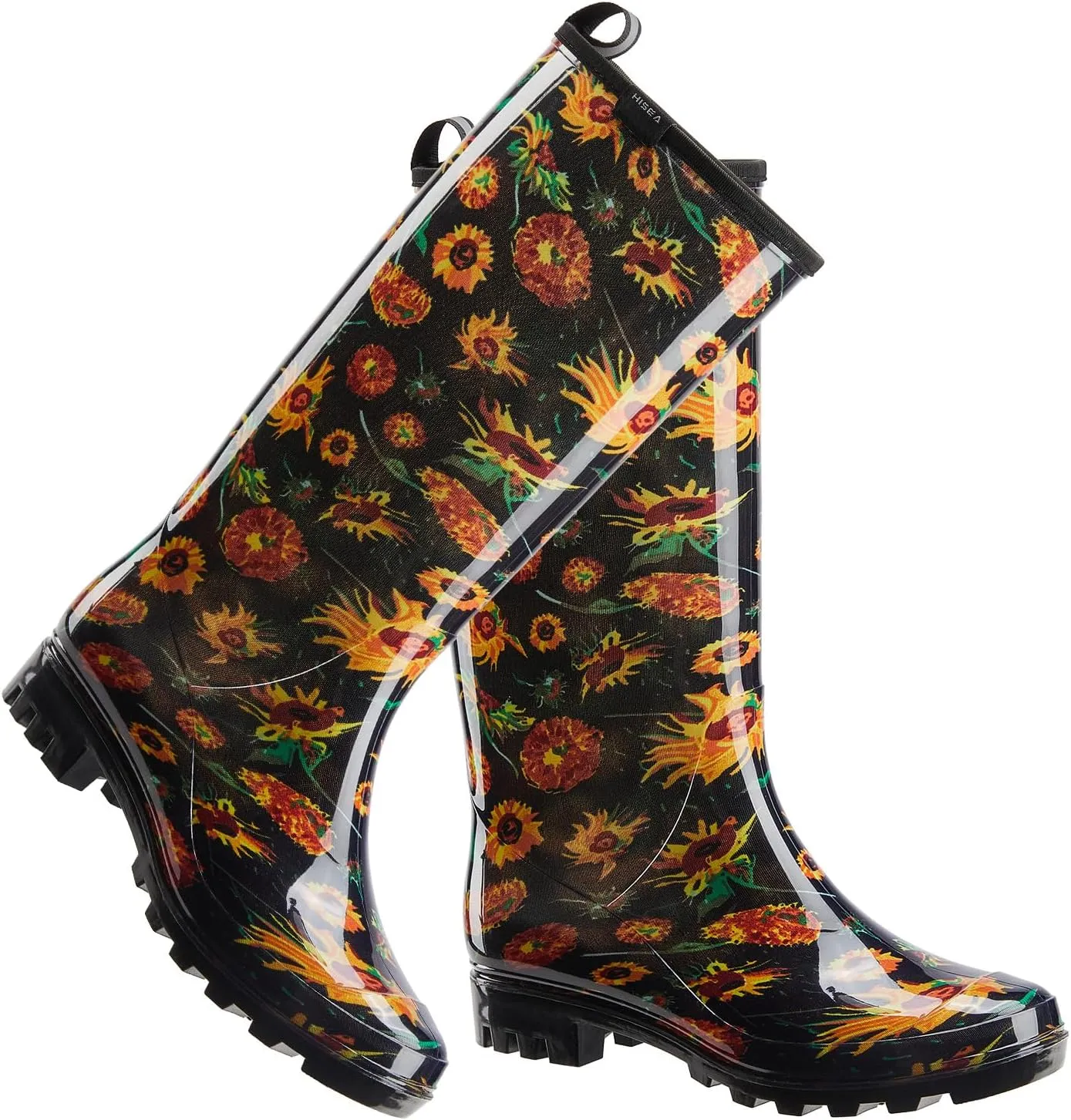 HISEA Women's Rain Boots Waterproof Garden Shoes Colorful Printed Knee High Rubber Boots Anti-Slipping Rainboots for Ladies with Comfort Insole Tall Wellington Rain Shoes