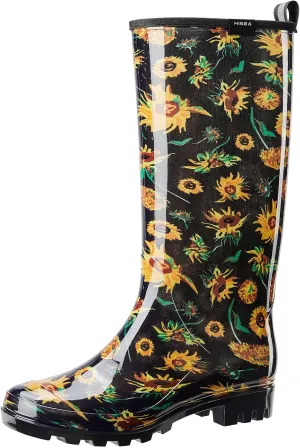 HISEA Women's Rain Boots Waterproof Garden Shoes Colorful Printed Knee High Rubber Boots Anti-Slipping Rainboots for Ladies with Comfort Insole Tall Wellington Rain Shoes