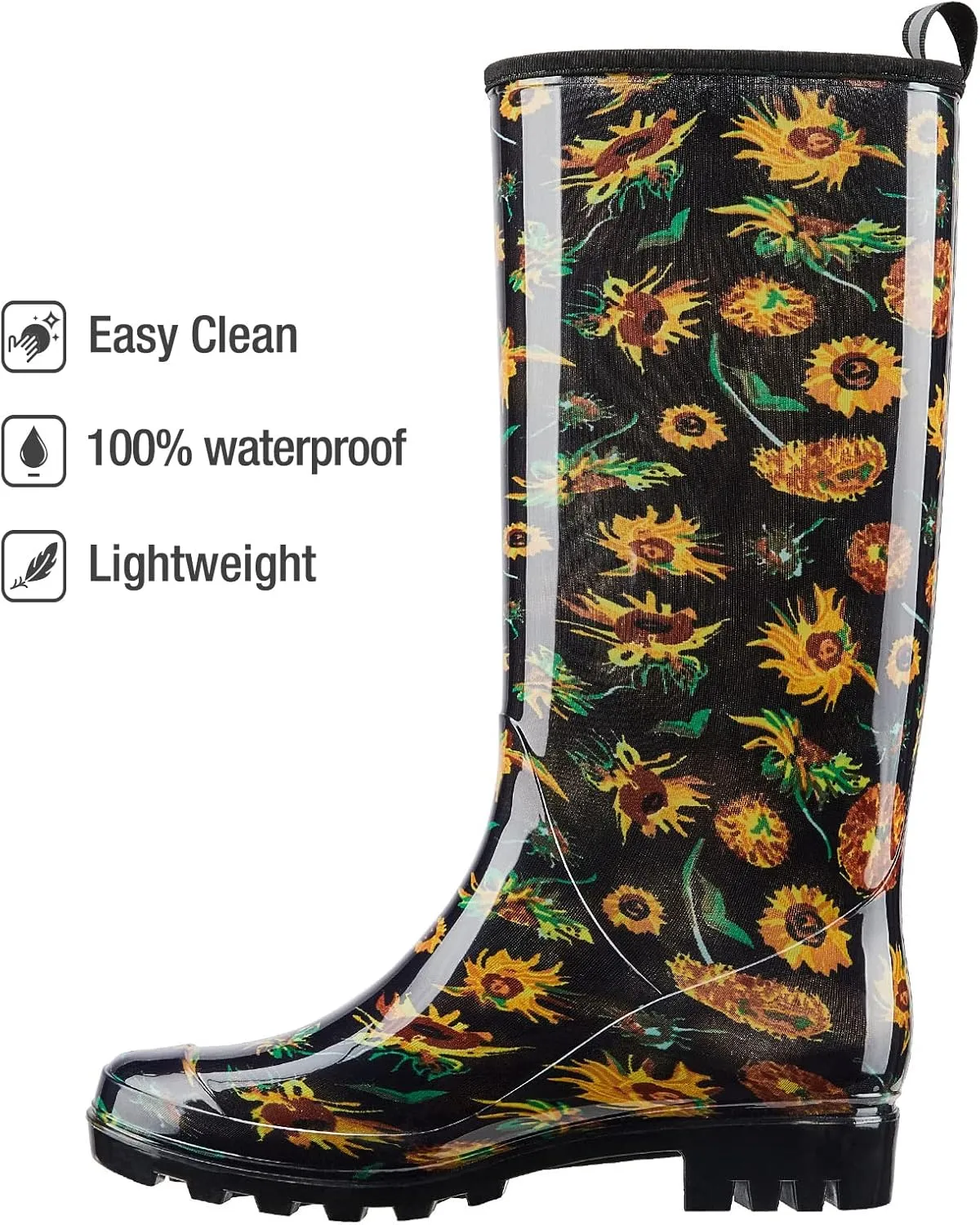 HISEA Women's Rain Boots Waterproof Garden Shoes Colorful Printed Knee High Rubber Boots Anti-Slipping Rainboots for Ladies with Comfort Insole Tall Wellington Rain Shoes