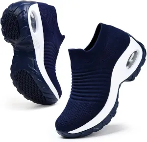 HKR Women's Walking Shoes Arch Support Non Slip Work Shoes Breathable Knit Upper Lightweight for Plantar Fasciitis