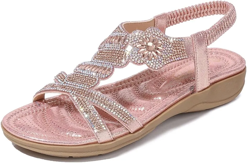 HNGHOU Women's Summer Sandals Casual Comfortable Beach Bohemian Flat Sandal Shoes