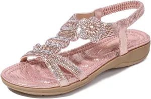 HNGHOU Women's Summer Sandals Casual Comfortable Beach Bohemian Flat Sandal Shoes