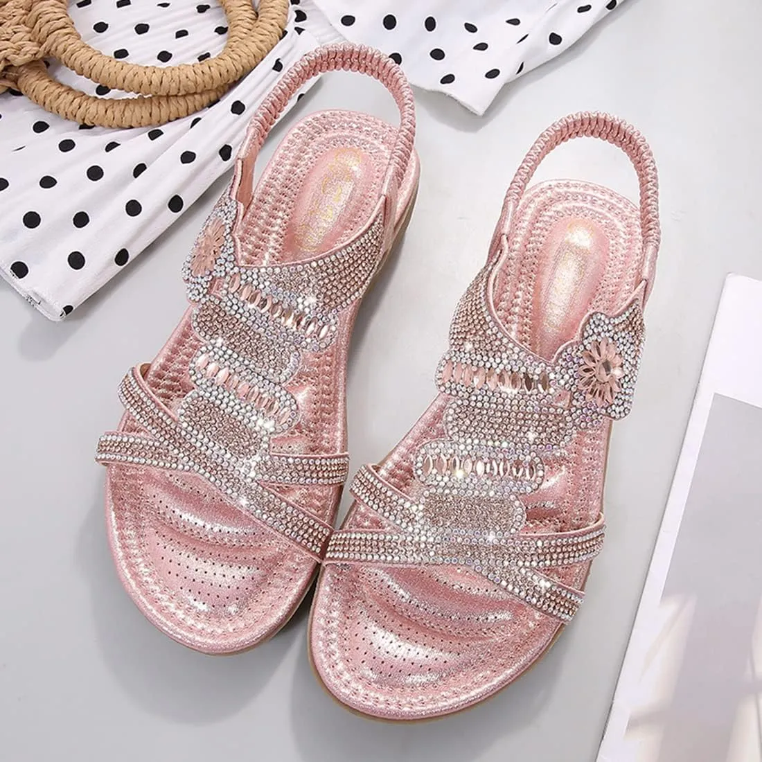 HNGHOU Women's Summer Sandals Casual Comfortable Beach Bohemian Flat Sandal Shoes
