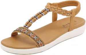 HNGHOU Women's Summer Sandals Shoes Casual Comfort Open Toe Shoes Flat Sandals