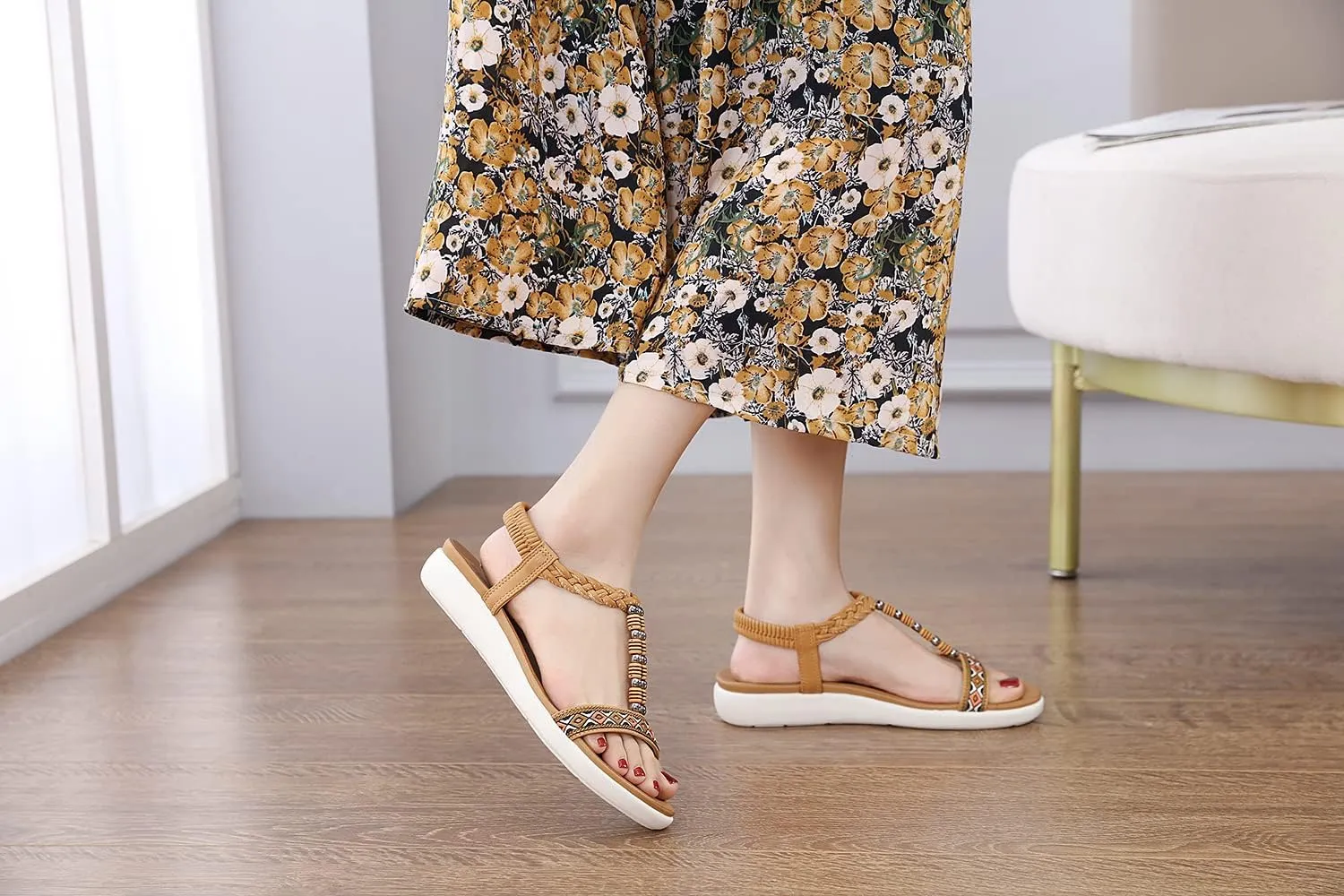 HNGHOU Women's Summer Sandals Shoes Casual Comfort Open Toe Shoes Flat Sandals
