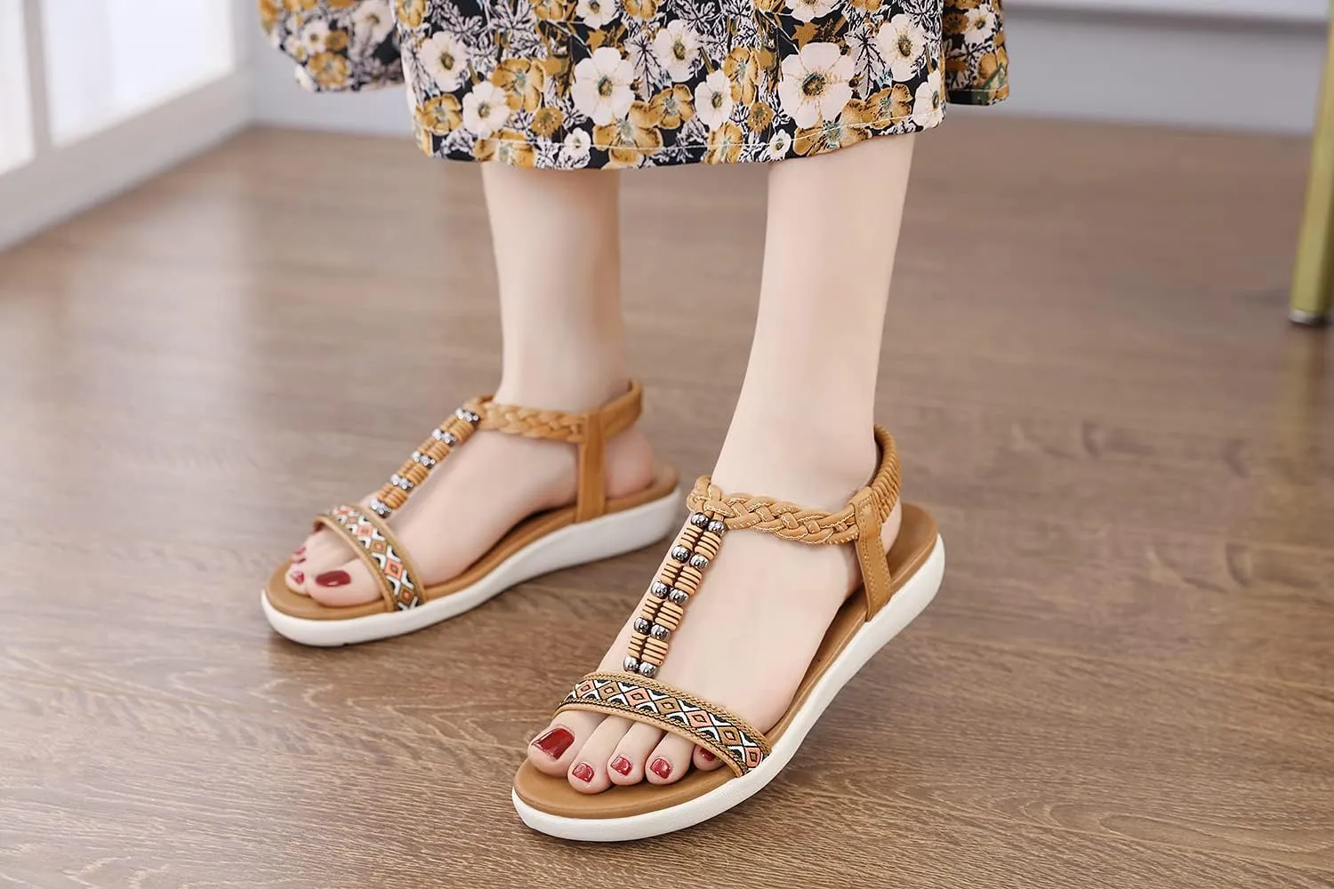 HNGHOU Women's Summer Sandals Shoes Casual Comfort Open Toe Shoes Flat Sandals
