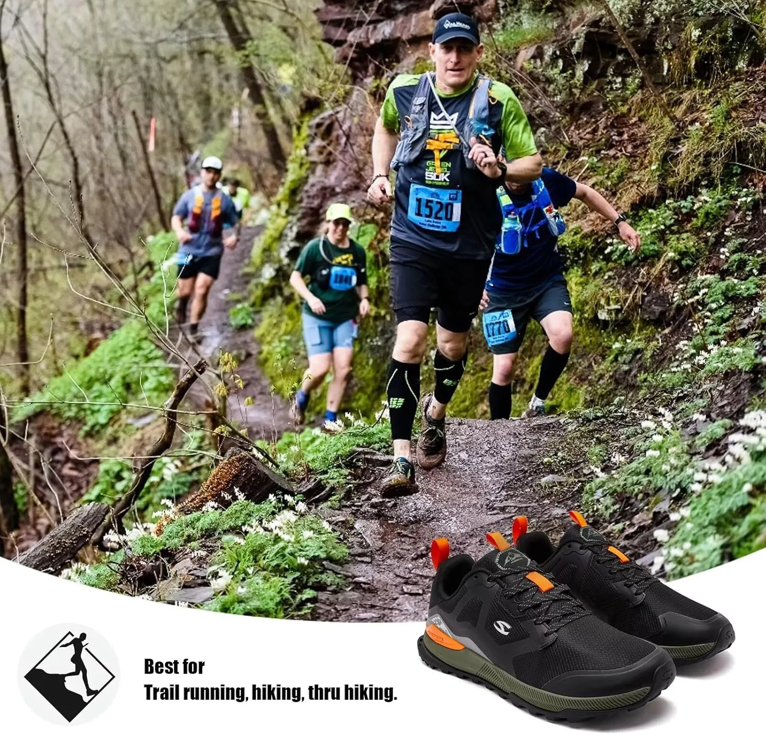 HOBIBEAR Men's Trail Running Shoes | Wide Toe | Trekking | Non-Slip Hiking Sneakers