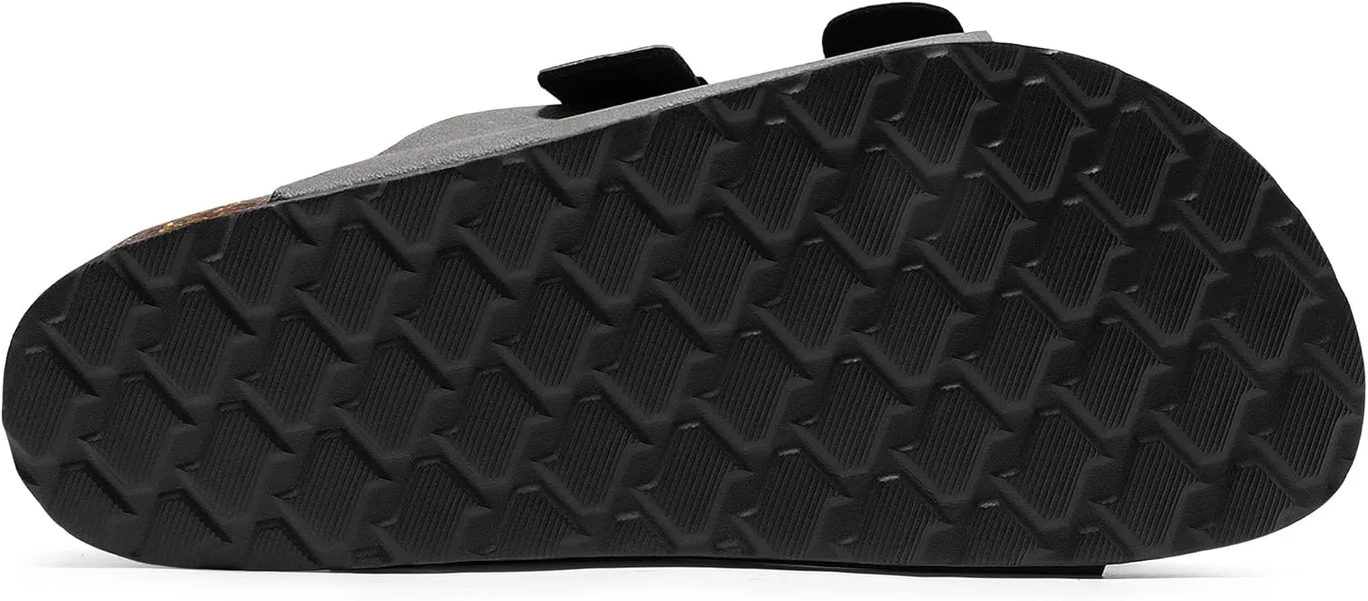 HOMETRUE Mens Sandals Cork Footed Flat Mens Slides Sandals Adjustable Buckle Straps Durable Sandals for Men