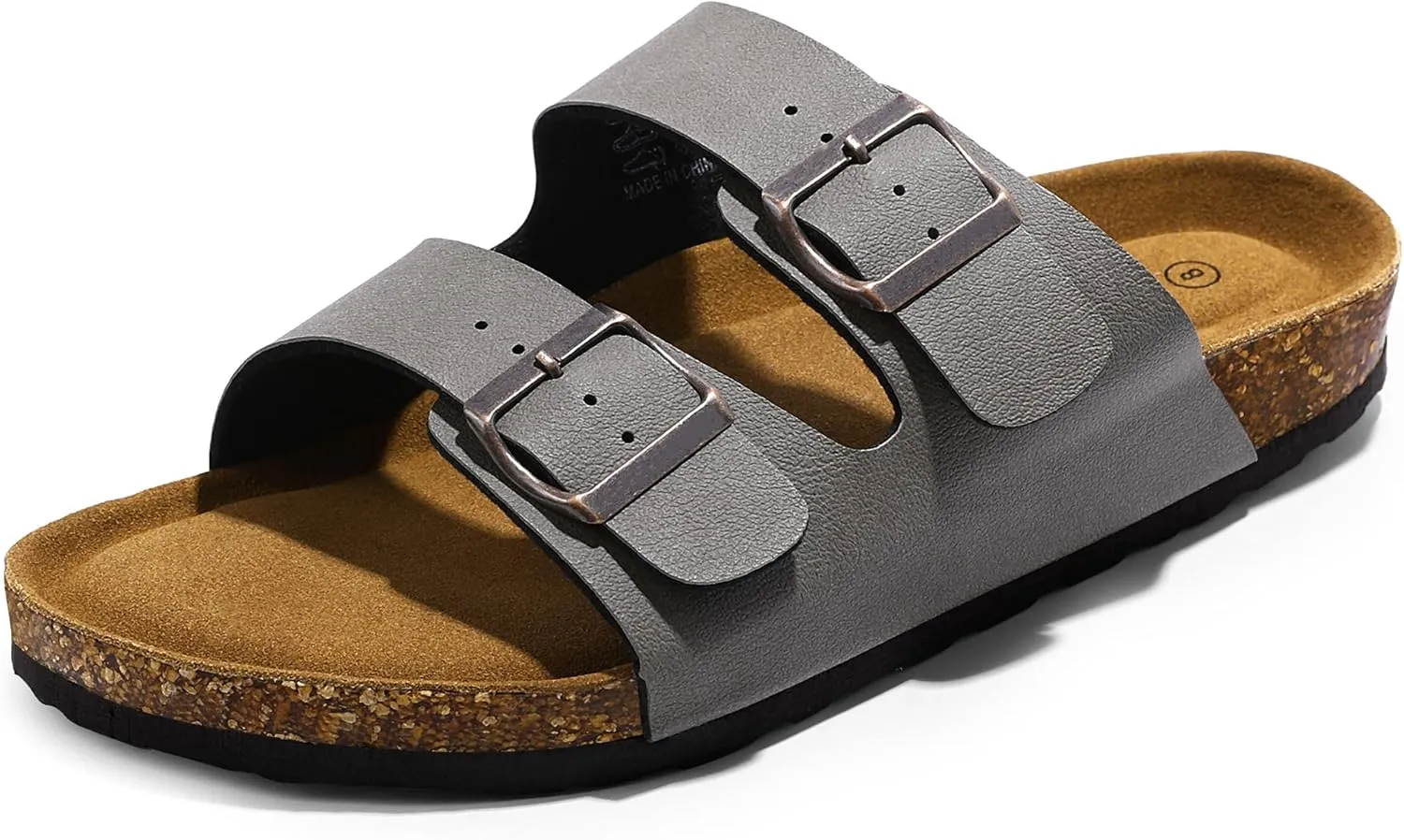 HOMETRUE Mens Sandals Cork Footed Flat Mens Slides Sandals Adjustable Buckle Straps Durable Sandals for Men
