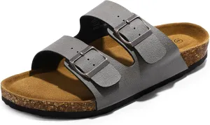 HOMETRUE Mens Sandals Cork Footed Flat Mens Slides Sandals Adjustable Buckle Straps Durable Sandals for Men