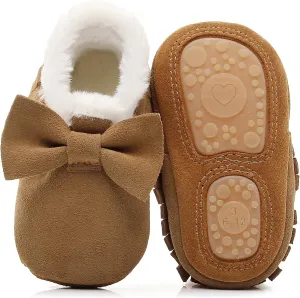 HONGTEYA Baby Moccasins with Fur Fleece Rubber Soles Warm Snow Boots Leather Baby Shoes for Boys Girls…