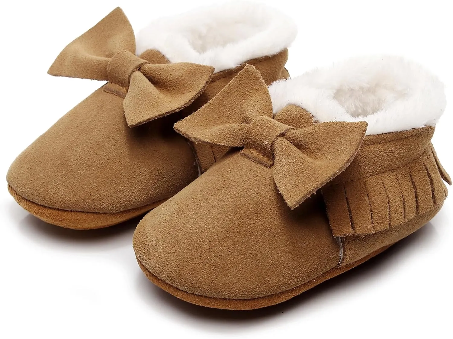 HONGTEYA Baby Moccasins with Fur Fleece Rubber Soles Warm Snow Boots Leather Baby Shoes for Boys Girls…