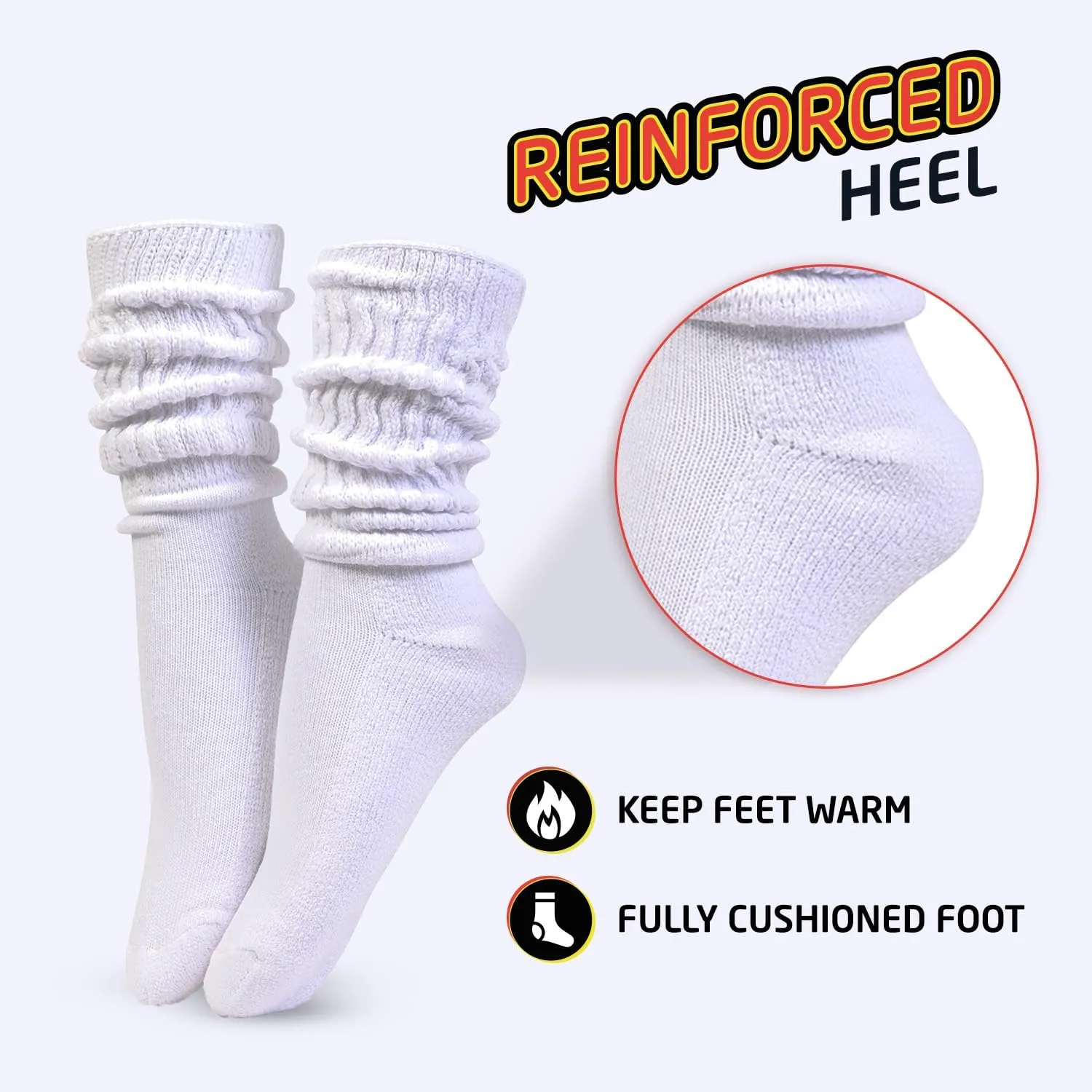 HOT FEET Girls Slouch Socks - 6 PK Tall Stacked Slouchy Socks, Warm Cotton Blend Long Calf Socks for Kids