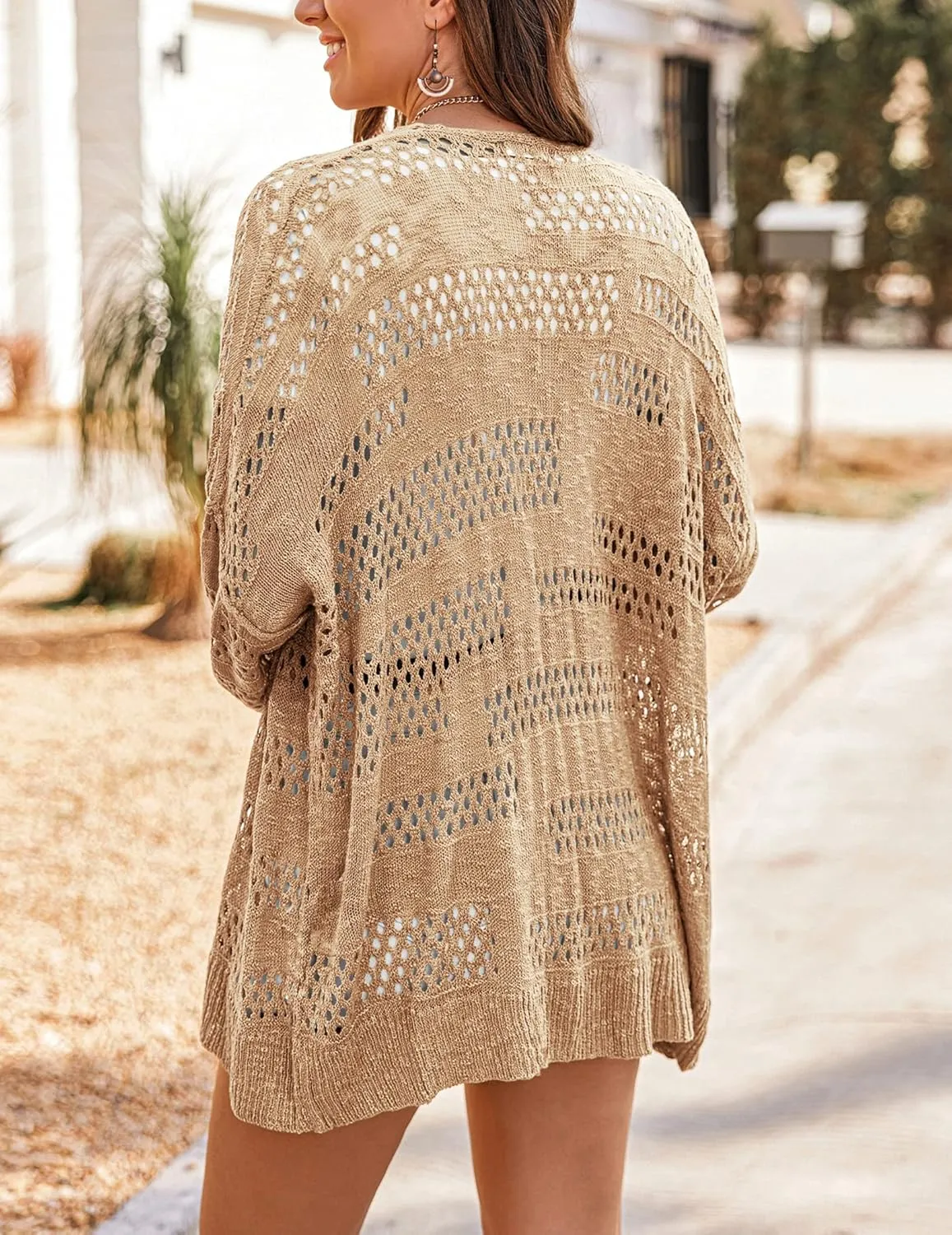 HOTOUCH Lightweight Crochet Cardigan for Women Long Sleeve Open Front Knit Oversized Cardigans Sweaters