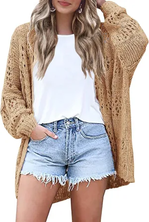 HOTOUCH Lightweight Crochet Cardigan for Women Long Sleeve Open Front Knit Oversized Cardigans Sweaters