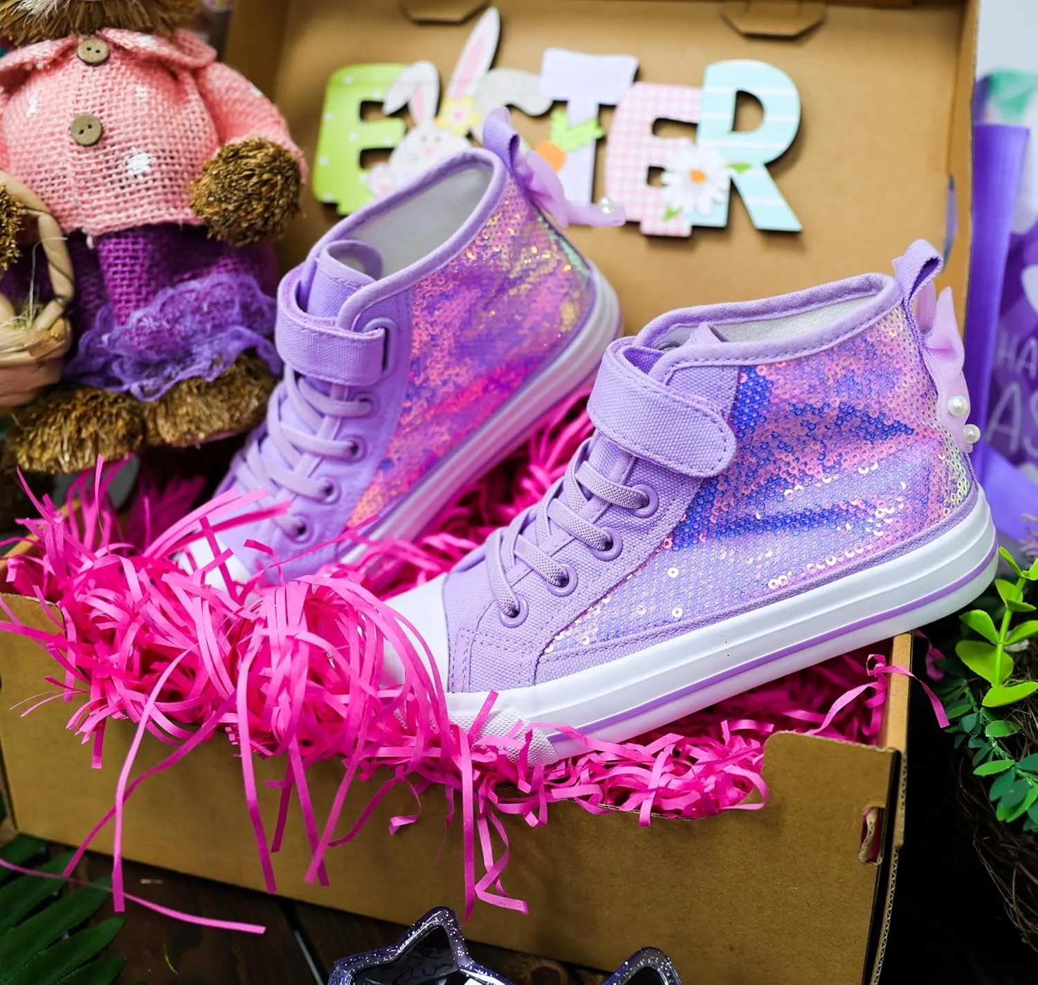 HugRain Toddler Girls Kids Sparkle Fashion Outdoor Walking Sneakers