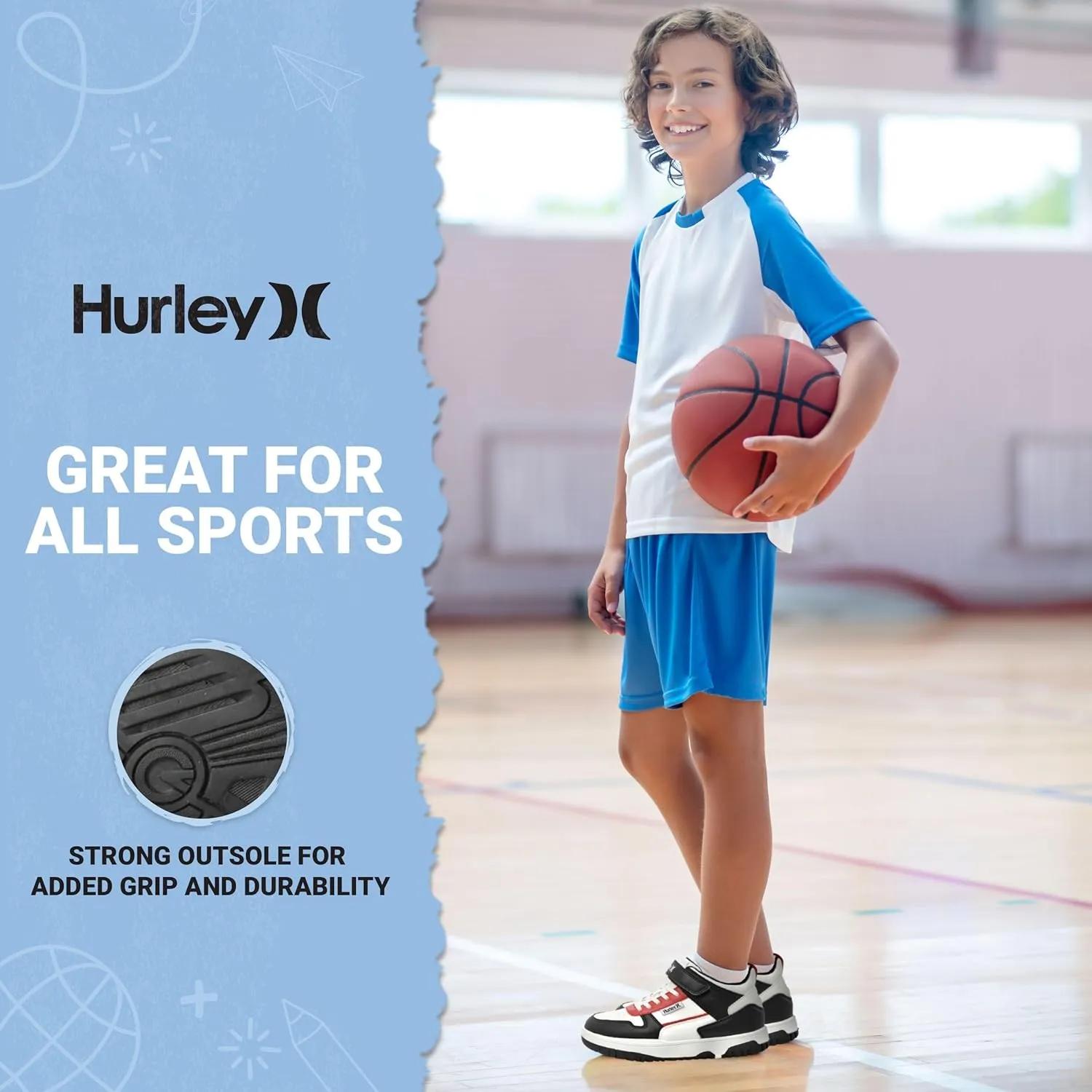 Hurley Kids' Carson High-Top Sneakers with Adjustable Strap, High Top Shoes for Kids, Sturdy Padded High Cut Sneakers for Boys and Girls, Fashionable Basketball Shoes for Kids