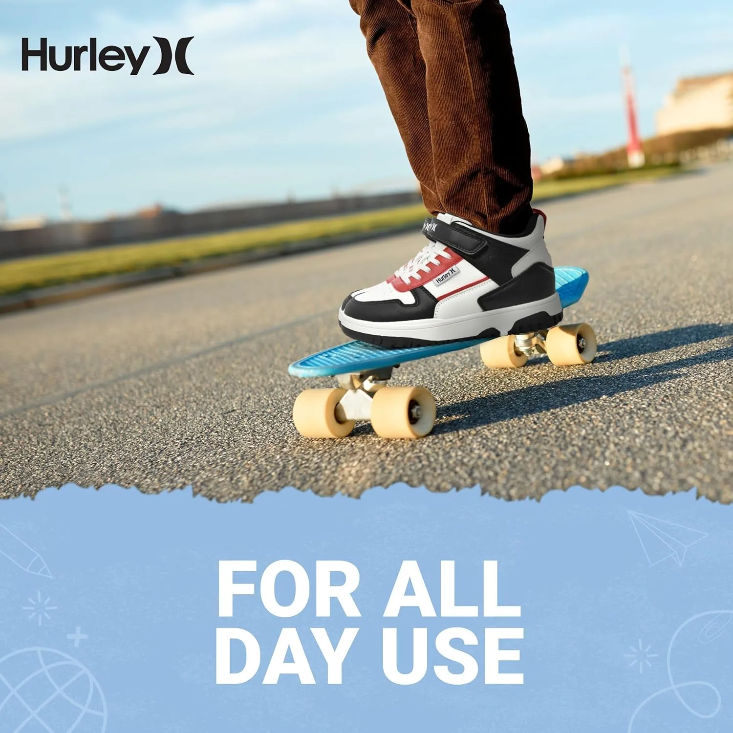 Hurley Kids' Carson High-Top Sneakers with Adjustable Strap, High Top Shoes for Kids, Sturdy Padded High Cut Sneakers for Boys and Girls, Fashionable Basketball Shoes for Kids