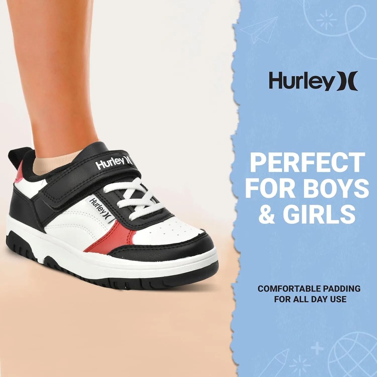 Hurley Kids Sneaker Rexx with Adjustable Strap, Perfect for Any Activity, All Comfort and Support - Boys and Girls