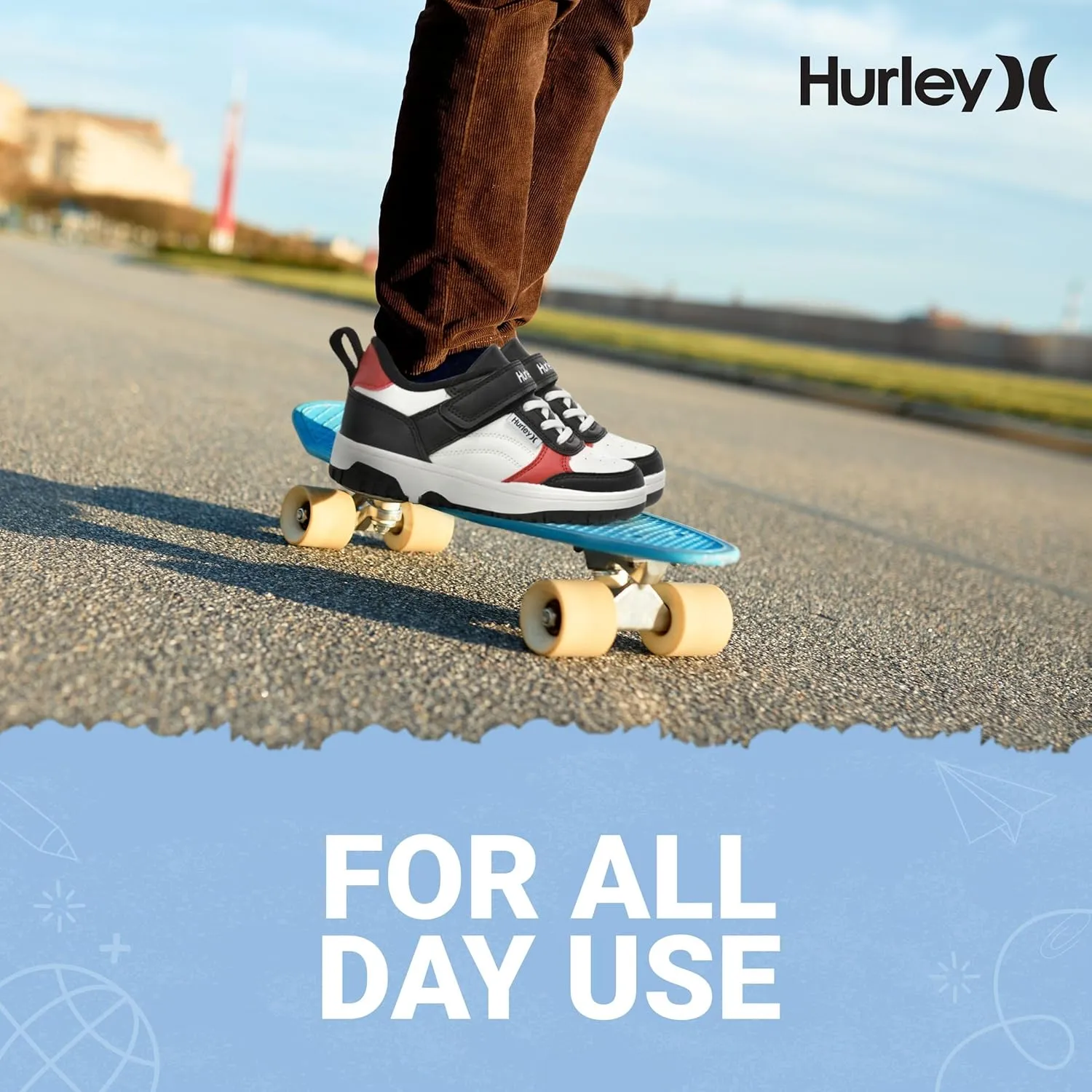 Hurley Kids Sneaker Rexx with Adjustable Strap, Perfect for Any Activity, All Comfort and Support - Boys and Girls